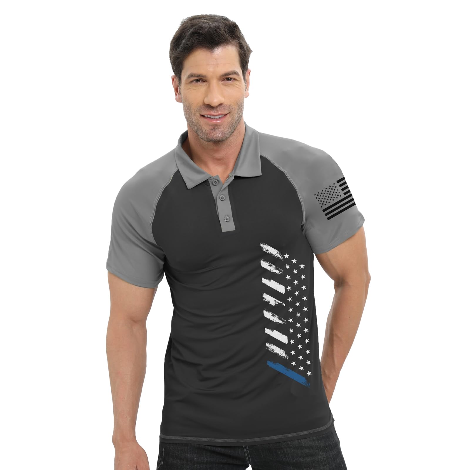 H HYFOL Short Sleeve Polo Shirts for Men Stretch Raglan Golf Polos for Men(Dark Grey,XL)