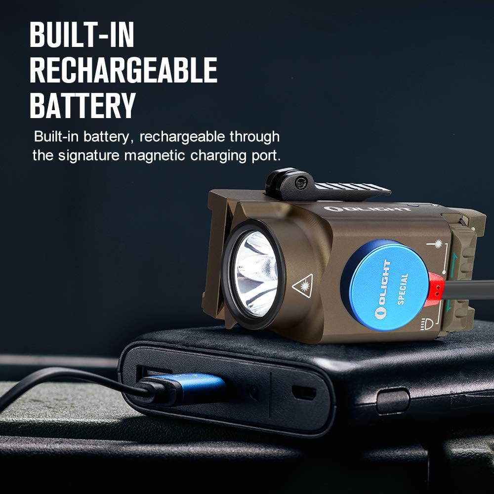 OLIGHT Baldr Mini Tactical Flashlight - 600 Lumens Green Beam & White LED | Compact Rechargeable, Desert Tan
