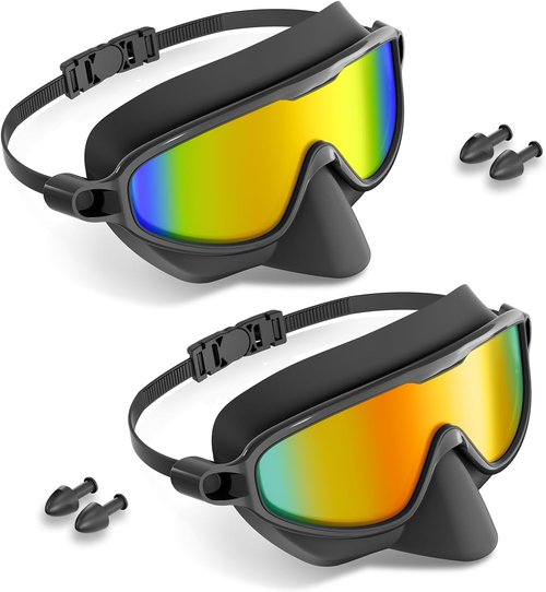 Aegend Swim Goggles - Anti-Fog, UV Protection, No-Leak Design | 2 Pack with Nose Cover for Adults