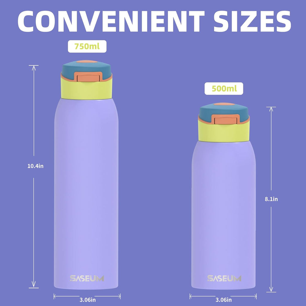 Saseum Water Bottle - 24 oz Double-Wall Insulated Stainless Steel | One-Click Open, BPA-Free