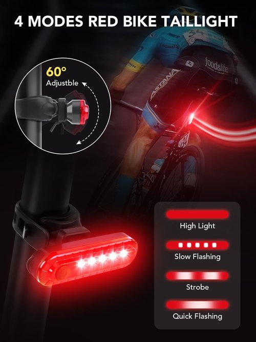 Smiling Shark Bicycle Lights, LED Bike Front Clip Light & Free Red Tail Light IPX6 Waterproof USB Rechargeable Powerful Safety Bike Headlight Accessories Set for Night Riding Cycling