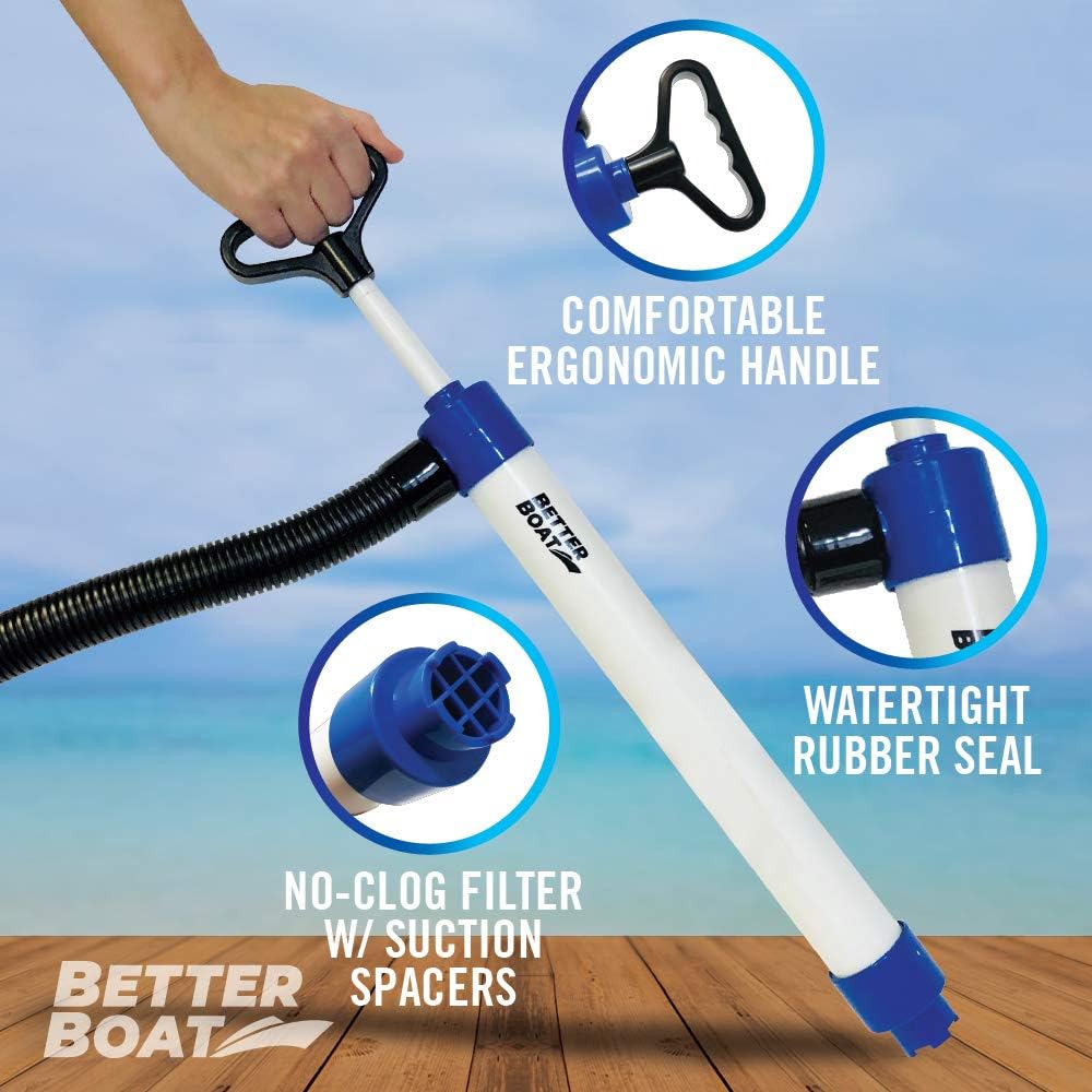 Better Boat Manual Bilge Pump - Portable Hand Water Pump for Boats, Kayaks & Canoes | 39" Hose, 20 GPM Suction