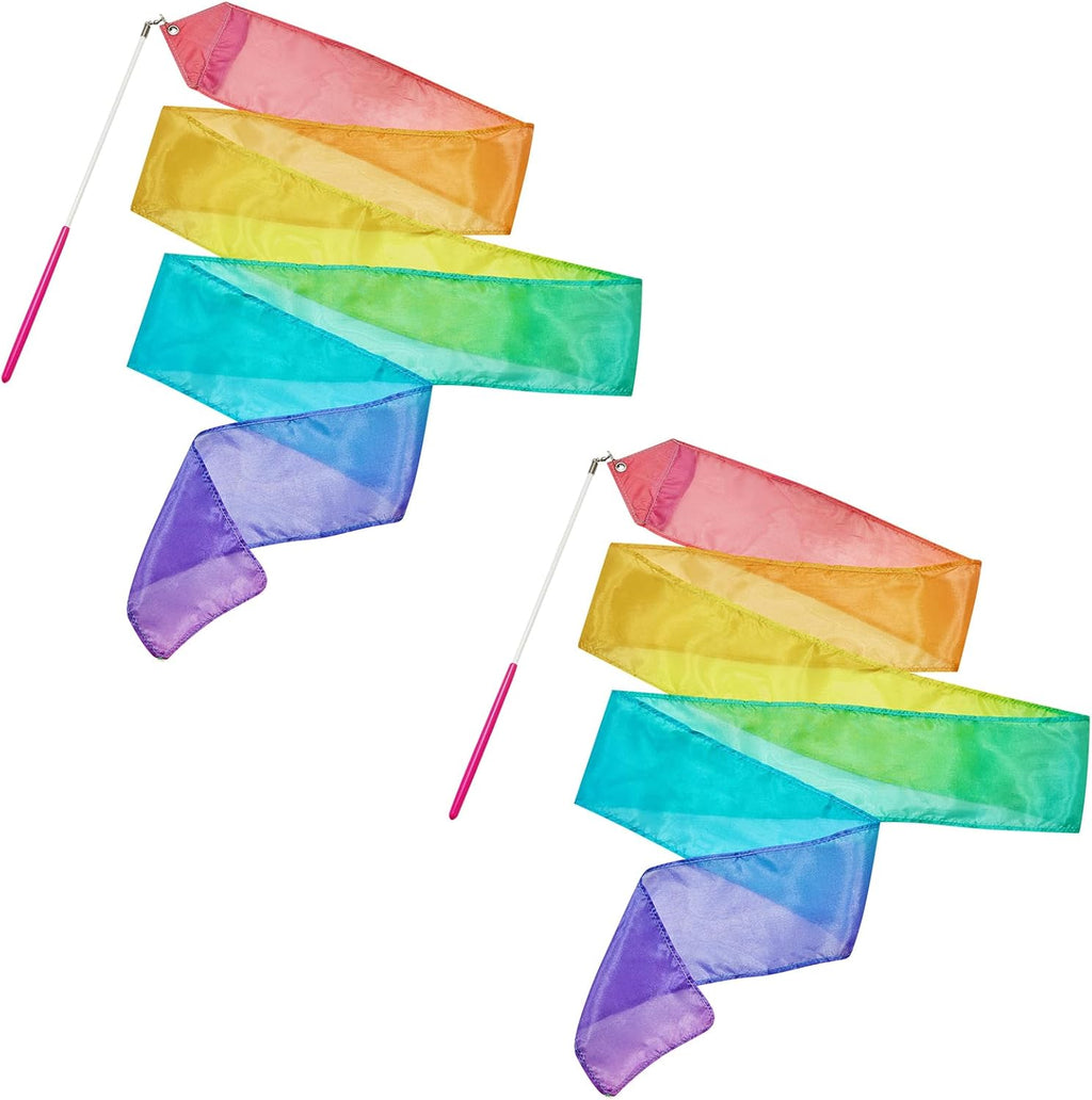 Skiennix 100% Silk Dance Ribbon Twirlers - Rainbow Play Silks for Kids | Perfect Gift for Gymnastics & Outdoor Fun