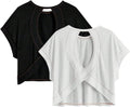 RoseSeek Girl's Backless Criss-Cross Short Sleeve Tops - Casual Crewneck Tees (2 Pack)