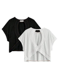 RoseSeek Girl's 2 Packs Open Back Backless Tops Criss Cross Short Sleeve T Shirts Crewneck Casual Tees Black White 11Y