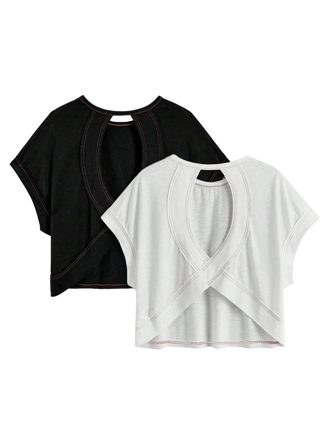 RoseSeek Girl's 2 Packs Open Back Backless Tops Criss Cross Short Sleeve T Shirts Crewneck Casual Tees Black White 11Y