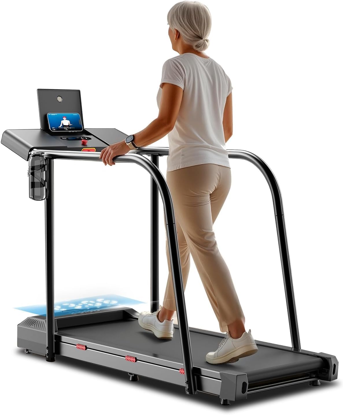 Yesoul Walking Treadmill for Seniors - Safe Home Exercise Machine with Long Handrails & LED Display, 300 lbs Capacity
