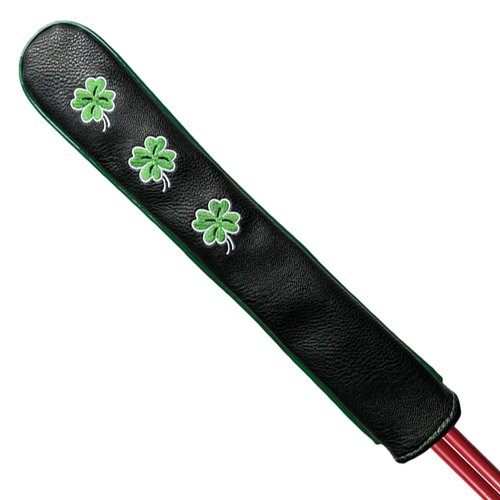 Gbourly Four Leaf Clover Golf Club Alignment Stick Cover Shamrock Black Holds at Least 2 Sticks PU Leather Protector Case Holder
