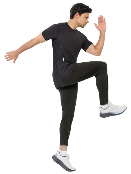 PLEPAN Mens Jogger Sweatpants Slim Fit Workout Pants for Gym Bodybuilding Training with Zipper Pockets Black L