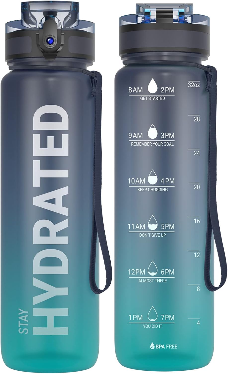Sahara Sailor 32oz Water Bottle - Durable, Leakproof, BPA-Free Tritan with Time Marker & Easy Clean Brush