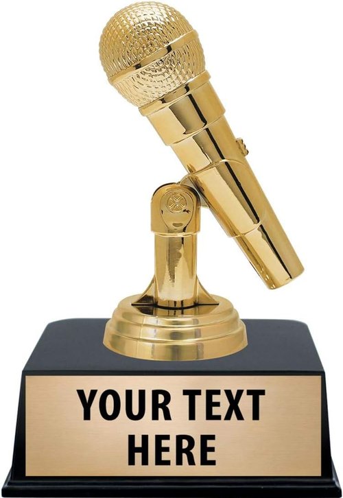 Crown Awards Microphone Trophy - Custom Engraved 6" Gold Trophy on Black Base | Personalized Gift