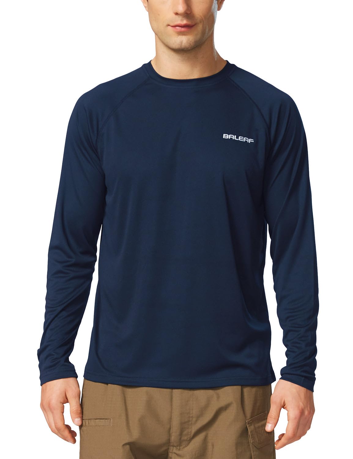 baleaf Mens UPF 50+ Sun Protection Shirts Long Sleeve Rash Guard, Quick Dry 4-Way Stretch for Fishing Swimming Surfing 01-Dark Blue 3XL