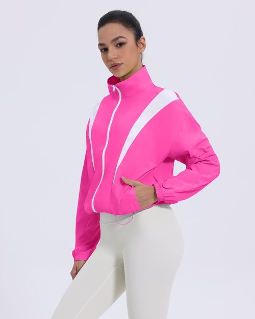 Locachy Women's Athletic Workout Jacket - Lightweight Cropped Full Zip for Running & Hiking