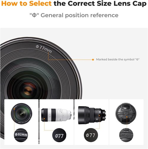 K&F Concept 37mm Lens Cap Cover - 4-in-1 Center Pinch Design with Anti-Loss Keeper & Microfiber Cloth