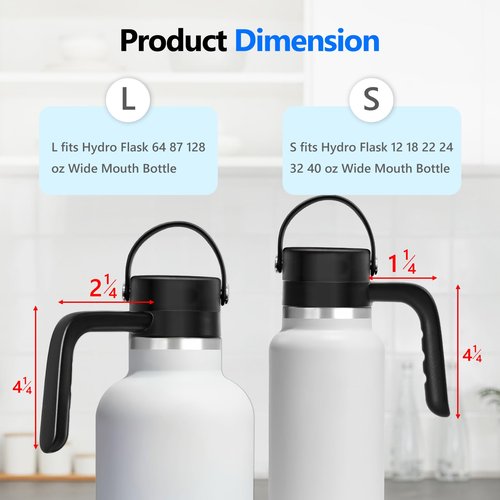 XACIOA Handle for Wide Mouth Water Bottles, BPA Free Handle for Hydro Flask, Iron °Flask, CIVAGO, Handle Only, Compatible w/ 18 20 22 24 32 40 64 87 128 Oz Insulated Bottles, 2Pack