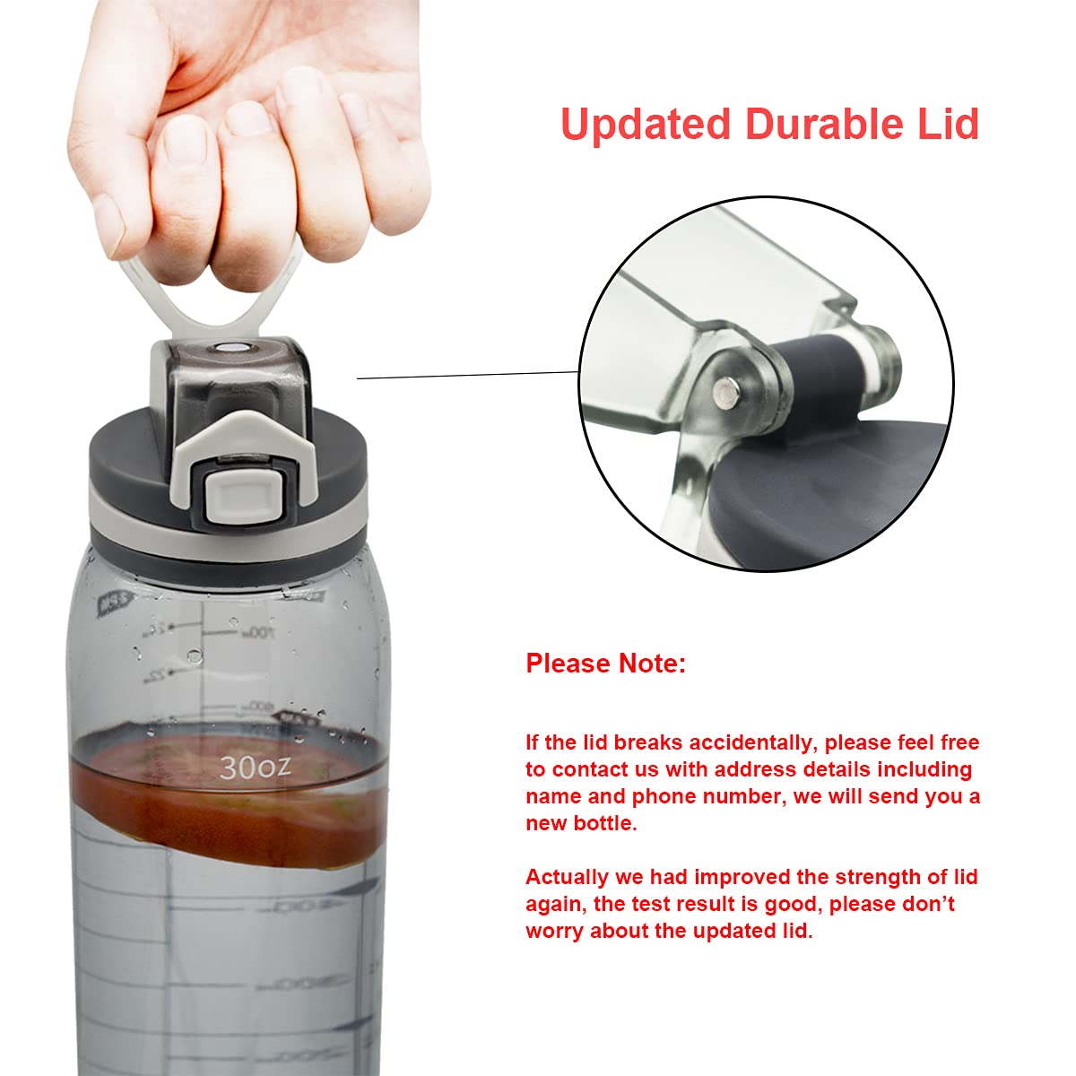 Teentumn 30oz Sport Water Bottle with Time Markers, Large Durable Gym Plastic Bottle Tritan BPA Free for Fitness, Outdoor Enthusiasts, Leakproof Clear Gray (Pack of 1)