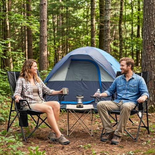 Portable Folding Camping Chair with Mesh Back and Black Variation