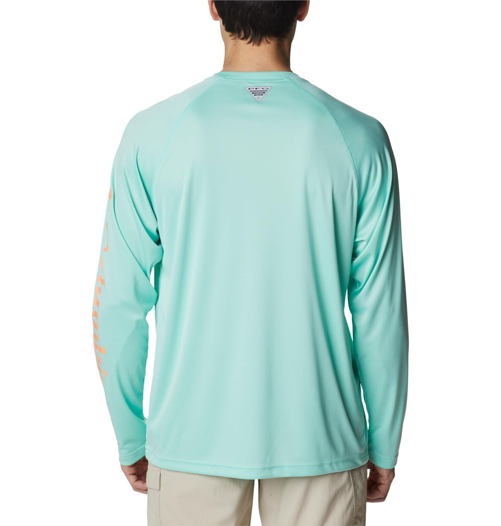 Columbia Men's Terminal Tackle Long Sleeve Fishing Shirt, Mint Cay/Bright Nectar Logo, Medium