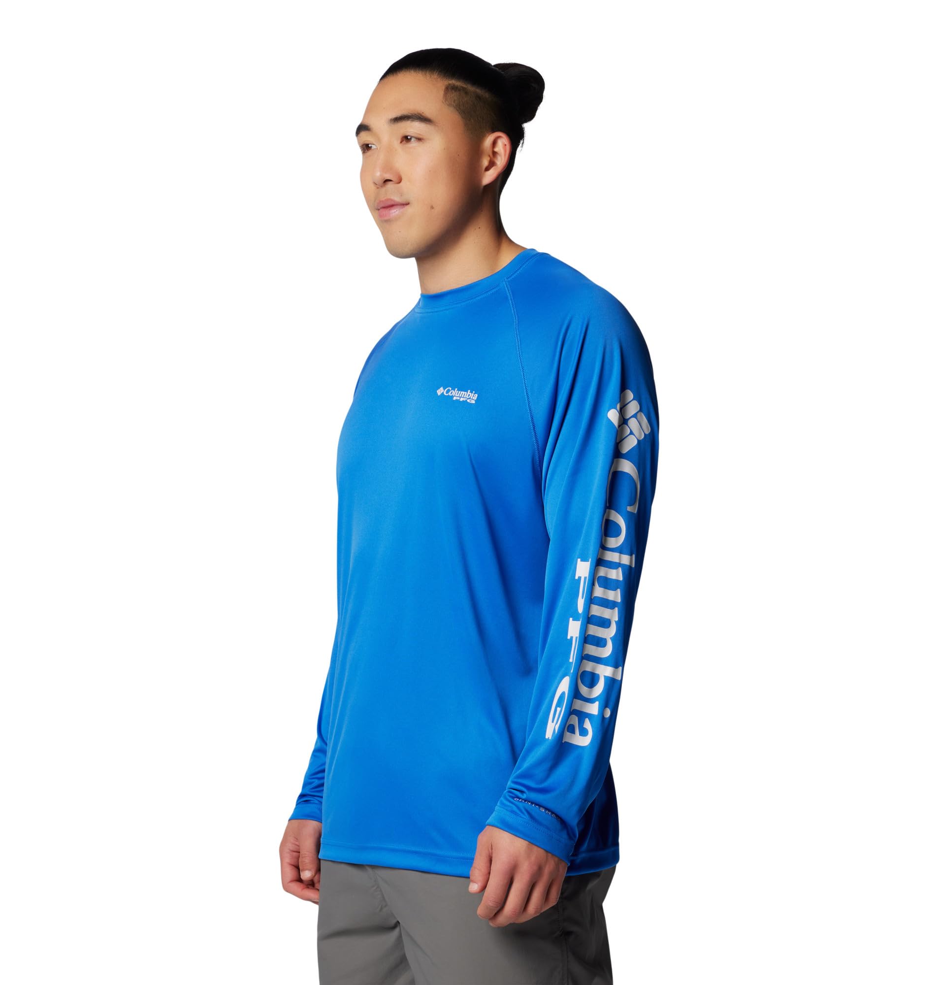 Columbia Men's PFG Terminal Tackle Long Sleeve Fishing Shirt, Vivid Blue/Cool Grey Logo, Small