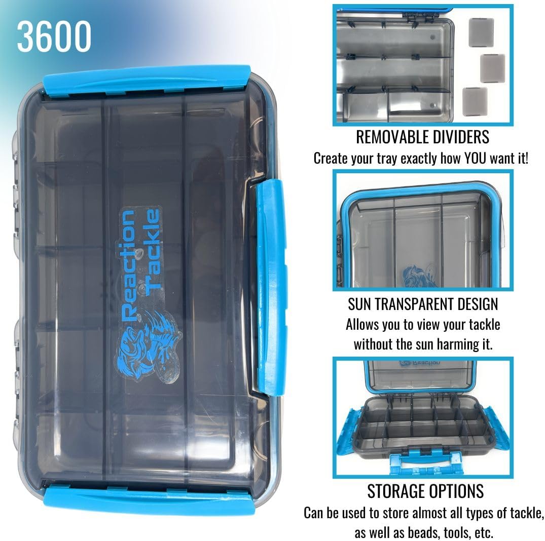 Reaction Tackle Ultimate Waterproof Tackle Box - 4-Pack of 3-Clip Trays with Removable Dividers for Easy Organization