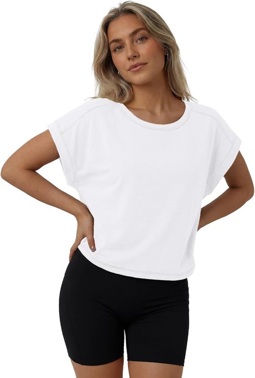 AUTOMET Women's Open Back Crop Top - Cute Short Sleeve Athletic Shirt for Gym & Yoga | Summer Style