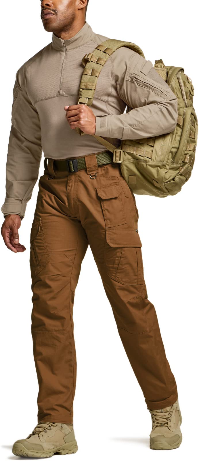 CQR Men's Tactical Pants, Water Resistant Ripstop Cargo Pants, Lightweight EDC Work Hiking Pants, Outdoor Apparel, Duratex Mag Pocket Copper Brown, 28W x 30L