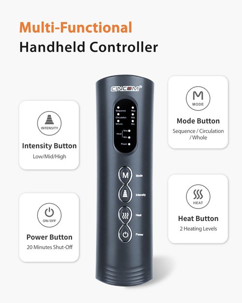 CINCOM Leg Massager - Heat & Compression Therapy for Circulation & Pain Relief | Ideal for Edema Relief