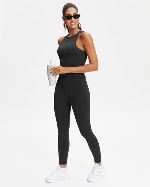 Stelle Workout Ribbed Seamless Leggings for Women High Waist Tummy Control Gym Leggings Athletic Yoga Pants(Black, M)