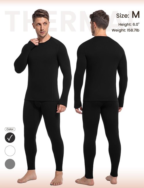 gagli Thermal Underwear for Men - Long Johns with Fleece Lined Winter Warm Base Layer Cold Weather Top Bottom for Hunting Running Skiing Gear,Black,L