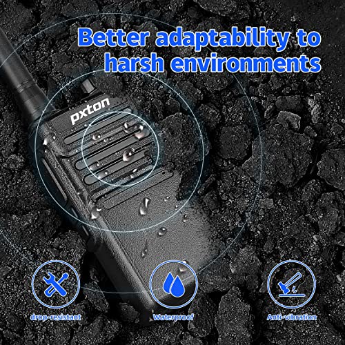 Pxton 6-Pack Waterproof Long Range Walkie Talkies for Adults with Earpieces & Fast Charger Dock