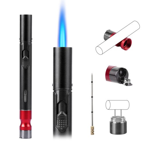 SOMGEM Butane Torch Lighter, 5 in 1 Jet Flame Lighters Set with Built-in Cutter Punch, Holder Function, Draw Tool and Twin Nubber, Pen Shaped Windproof Gas Lighter Accessories kit, Mens Gifts