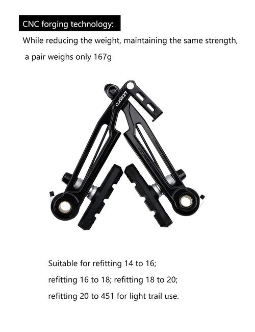 CHADWICK Folding Bike Brake Set,Long Arm V Type,Adjustable Bicycle V Brae Pad,14/16/18 inch to 16/18/20 inch Aluminum Alloy 45mm,Easy Installation Lightweight Silent Durable