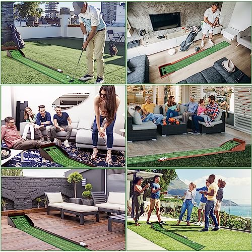 Eleko Meyar Indoor Putting Green Mat - Brownish-Green, Portable Golf Practice Mat with Mirror & Ball Return