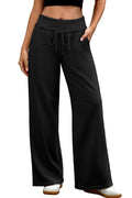 ELLEVEN Wide Leg Sweatpants Women Lounge Baggy Joggers Low Rise Y2K Sweat Pants Straight Leg Drawstring Fall Fashion Workout Athletic Pants with Pockets Black Medium