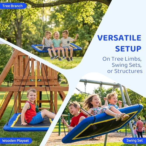 60-Inch Rectangle Tree Swing for Kids & Adults, Waterproof Textilene, Adjustable Straps - Blue 02