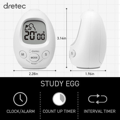 dretec Interval Timer Stopwatch | Count-Down & Count-up | Notification with Sound/Light | Multifunctional Timer for Working/Studying/Exercising | White