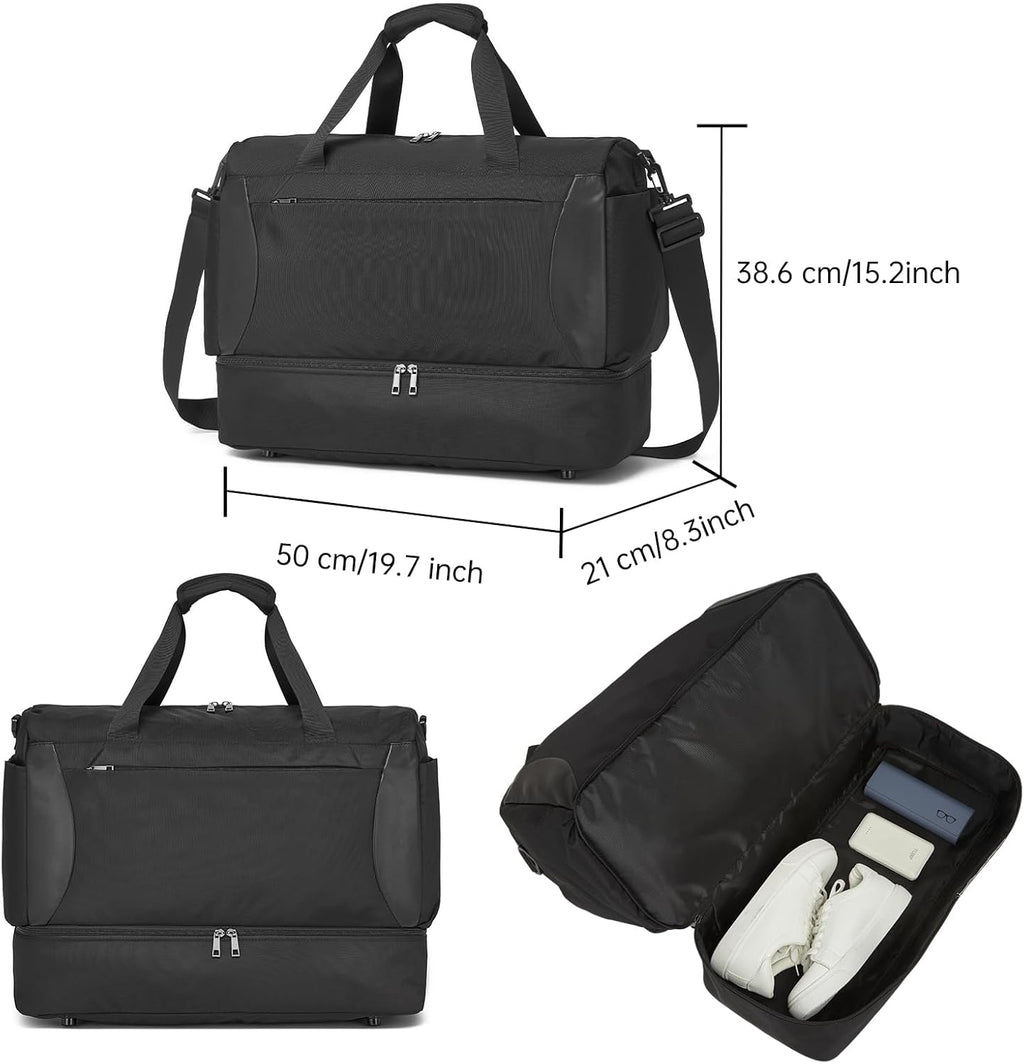 Seyfocnia Gym Duffel Bag - Lightweight Travel Bag with Shoe Compartment | Black Weekender for Men & Women