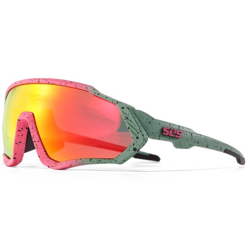 SLS3 Triathlon Cycling Glasses & Running Sunglasses Men Women. Designed by Top Triathletes. Outdoor Sports Running Glasses & Cycling Sunglasses (Pink, Green & Red Speckled, Pink Lens)