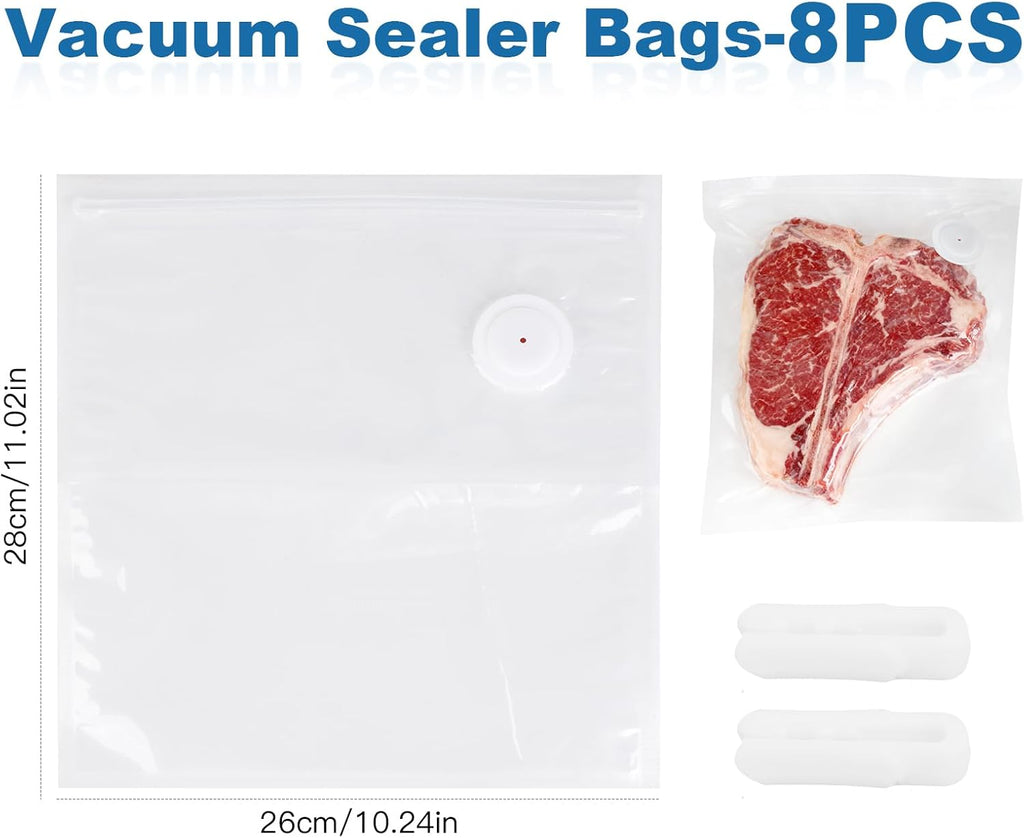 Skiennix Vacuum Sealer Bags - 8 PCS Reusable BPA-Free Heavy Duty Food Storage Bags | 10" x 11" Size