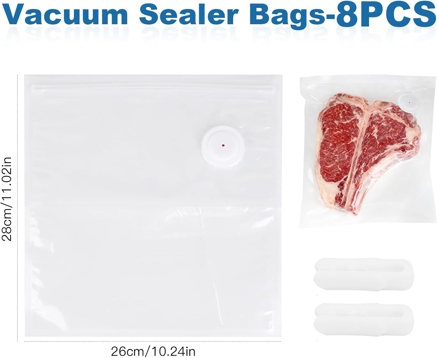 Skiennix Vacuum Sealer Bags - 8 PCS Reusable BPA-Free Heavy Duty Food Storage Bags | 10" x 11" Size