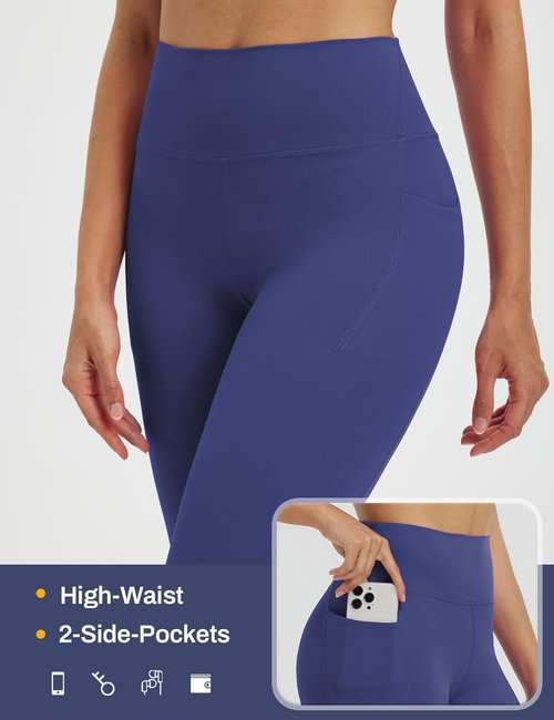 Baleaf Women's High-Waisted Capri Leggings - 17" Tummy Control with Pockets for Yoga & Gym