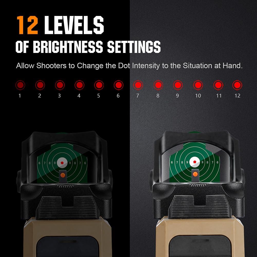 Ohhunt Red Dot Sight - 2 MOA Reticle with Mini Shake Awake Optics & 12 Brightness Levels