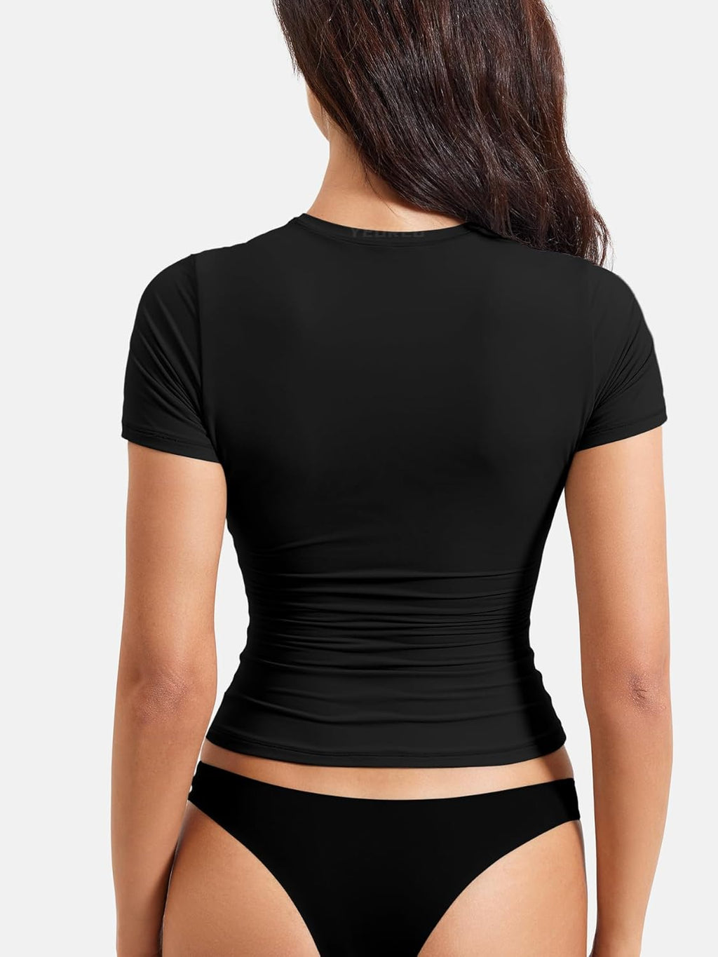 YEOREO Women's Fitted Workout Top - Short Sleeve Double-Lined Y2K Compression Crop Top