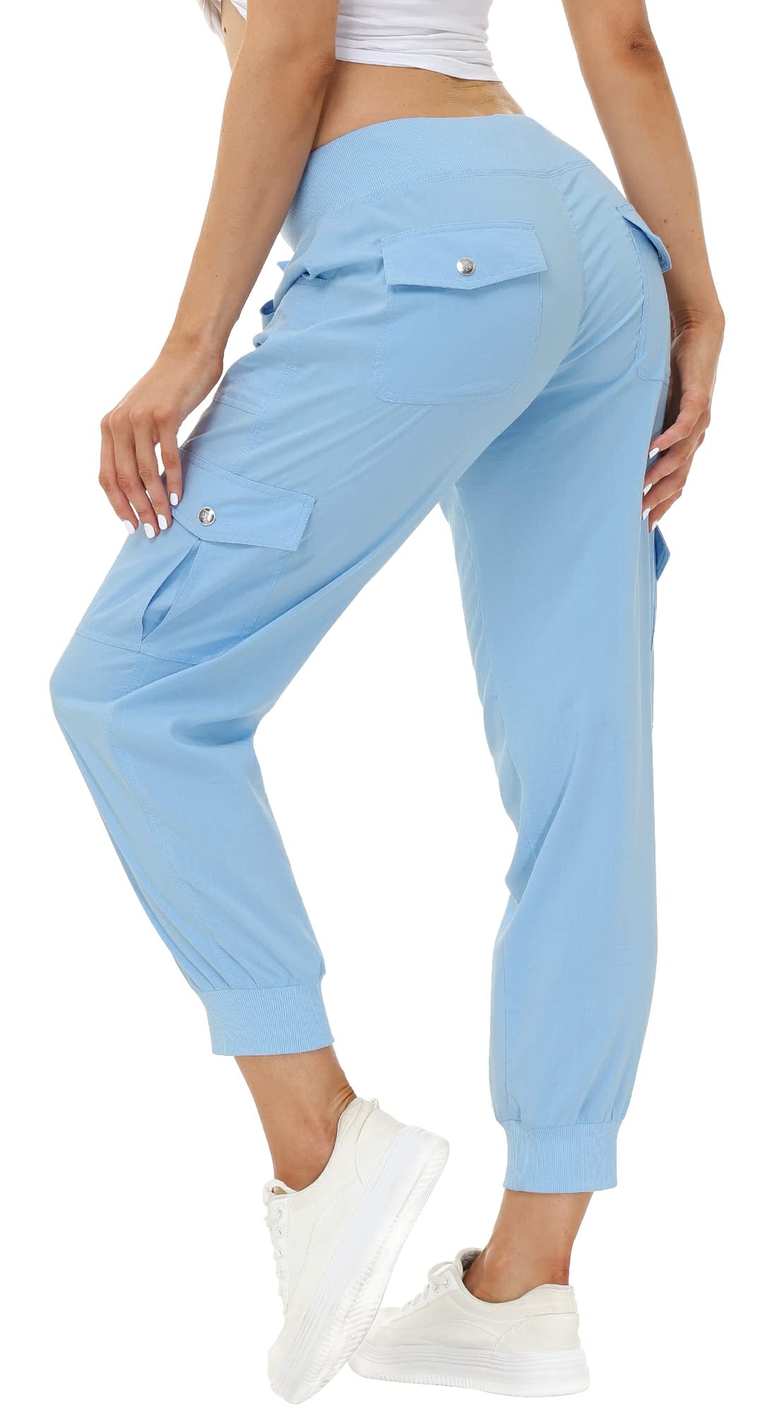 MoFiz Summer Cargo Pants for Womens Quick Dry Outdoor Casual Travel Lounge Hiking Pant Running Joggers Sweatpants with Pockets Wathet XS