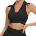 RIOJOY Women’s Workout Tennis Crop Top Collared Sleeveless Racerback Tank Top with Padded Sports Bra Golf Shirts, Black L