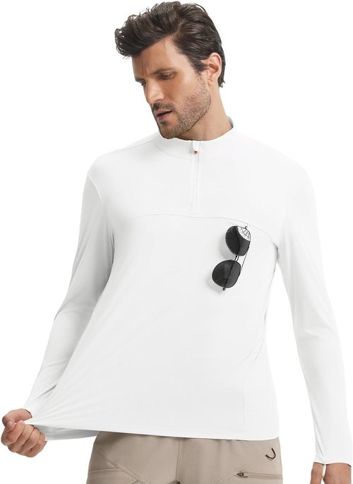 Baleaf Men's Long Sleeve Sun Shirt - Quick Dry UV Protection | Lightweight 1/4 Zip Hiking & Running Top