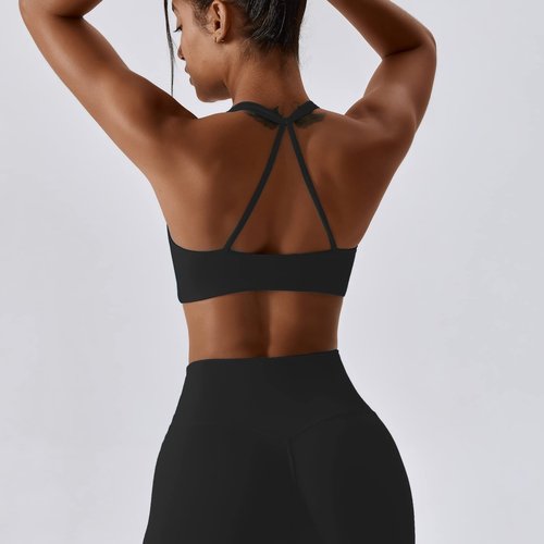 ABOCIW Workout Sets for Women V-Neck Twist Front Strappy Criss-Cross Back Sport Bra Tummy Conrol High Waist Leggings 2 Piece Exercise Gym Yoga Outfit Black Small