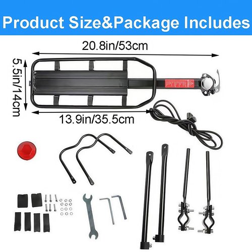 Rear Bike Rack for Bicycle, 110Lbs/50kgs Capacity Bicycle Cargo Rack with Reflective, Adjustable Quick Release Road Mountain Bike Luggage Rack (B-Half Quick Release)