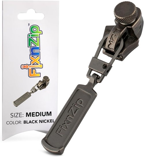 FixNZip Medium Black Nickel Zipper Repair Kit - Universal No-Sew Slider Replacement for Jackets, Tents & More | Instant Reusable Tool | Sizes 5-7