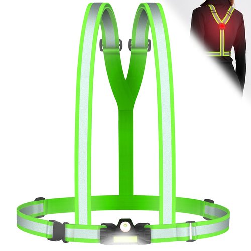 OMKHE Running Lights for Runners 500LM, Reflective Vest with LED Light 90°Adjustable Tilt, Back Red Warning Light, USB Rechargeable High Visibility Vest for Night Walking/Cycling/Jogging